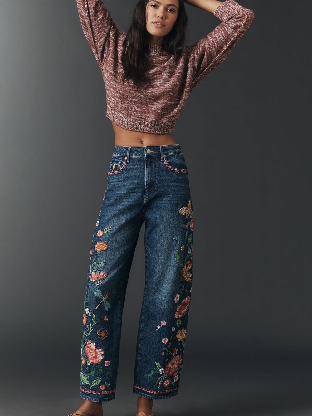 NWOT Anthropologie | Driftwood Cotton Davina Embroidered High-Rise Barrel Jeans